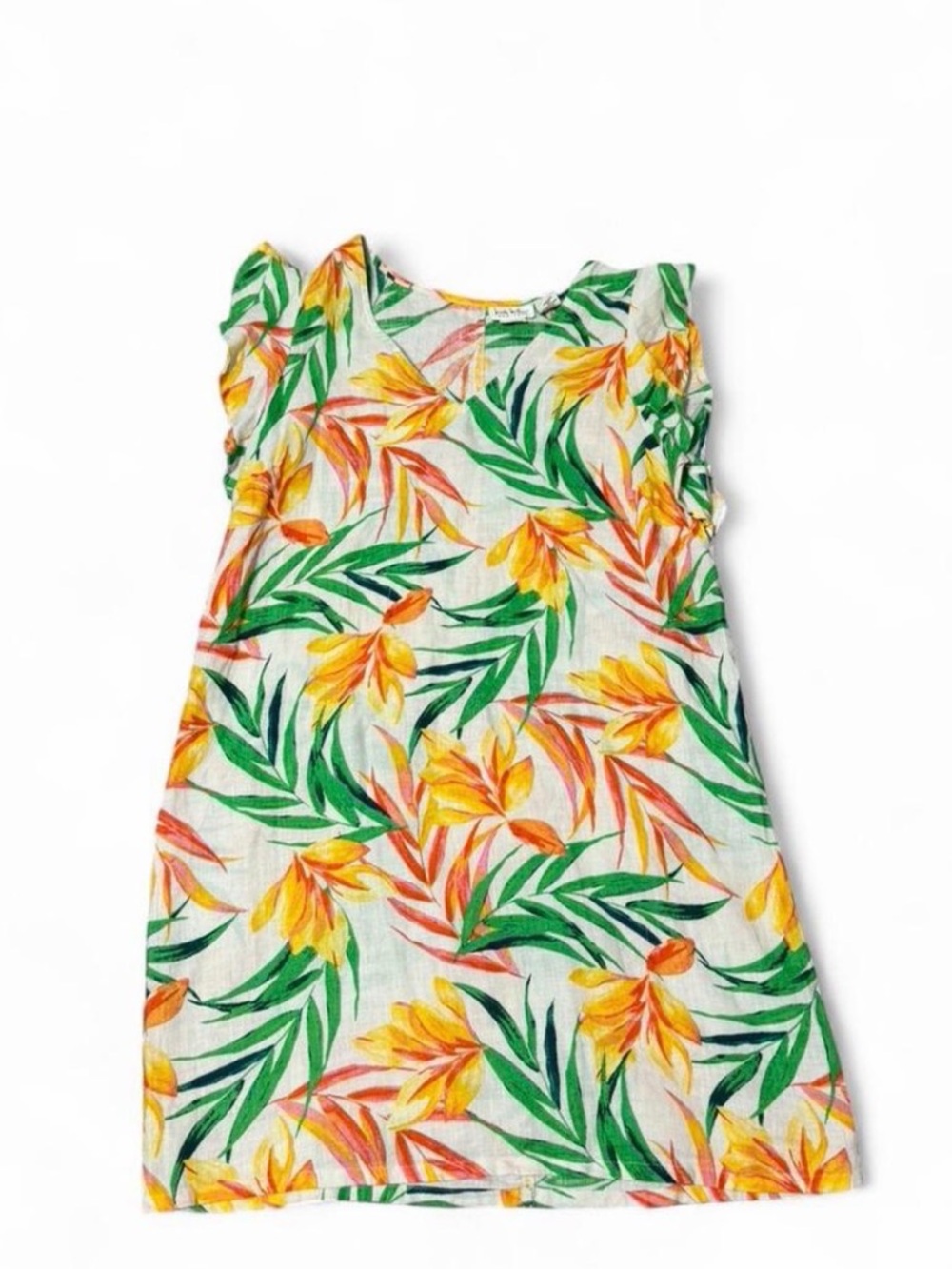 Nicole Miller Tropical Floral Shift Dress in Green, Yellow, Orange